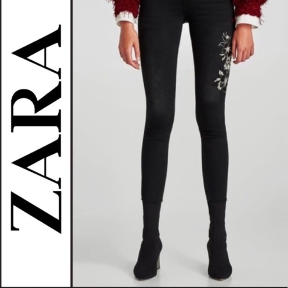 Zara Black Skinny Embroidered Jeans